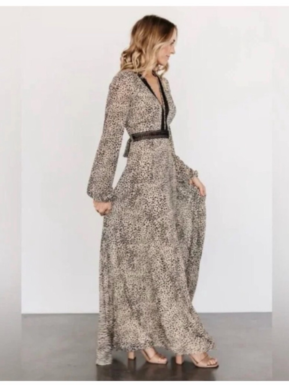 Baltic Born Women's Maxi Dress with Black Trim - Cream Cheetah Print - Picture 3 of 10
